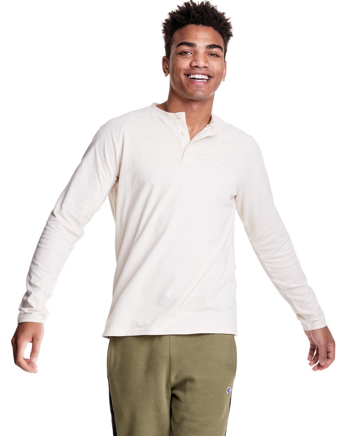 Champion Long Sleeve Henley T-Shirt Heren - Wit - Belgie 3260WGOXY